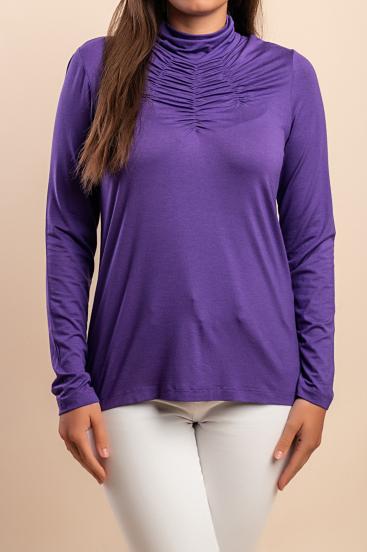 Plus size majica iz viskoze z visokim ovratnikom, vijola