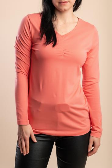 Plus size majica z "V" izrezom, koralna