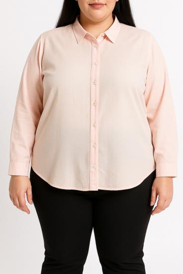 Plus size bombažna srajca, svetlo roza