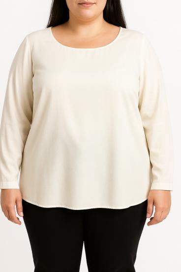 Plus size bluza z okroglim ovratnikom,  bela