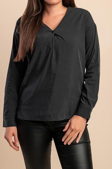 Bluza z "V" izrezom, črna