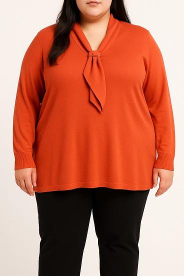 Plus size pletena majica, koralna