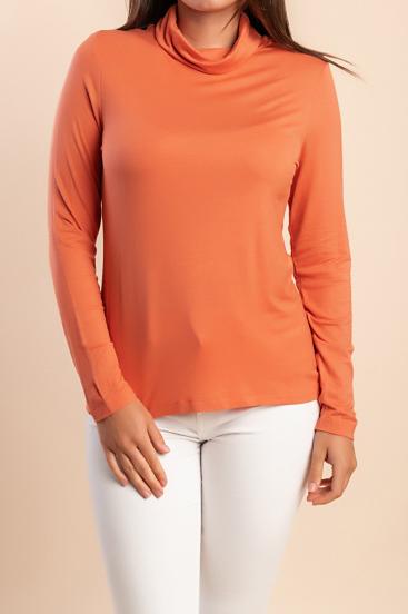 Plus size majica iz viskoze z visokim ovratnikom, oranžna