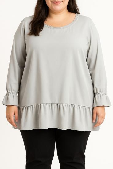 Plus size bluza z volančki, siva