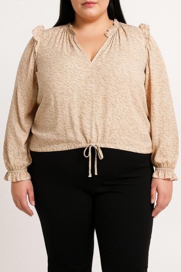 Plus size bluza s potiskom, bež