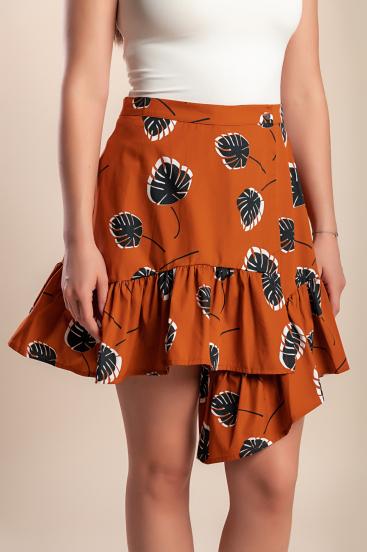 Bombažno mini krilo s potiskom, oranžna