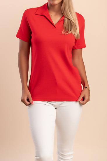 Plus size bombažna majica z ovratnikom, rdeča