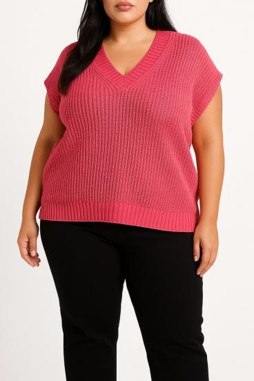 Plus size pleten brezrokavnik, fuksija