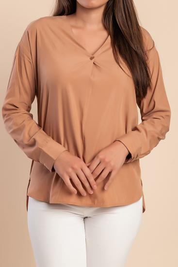 Bluza z "V" izrezom, kamelja