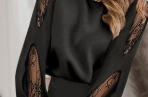 Elegantna bluza z vstavki čipke Senternada, črna