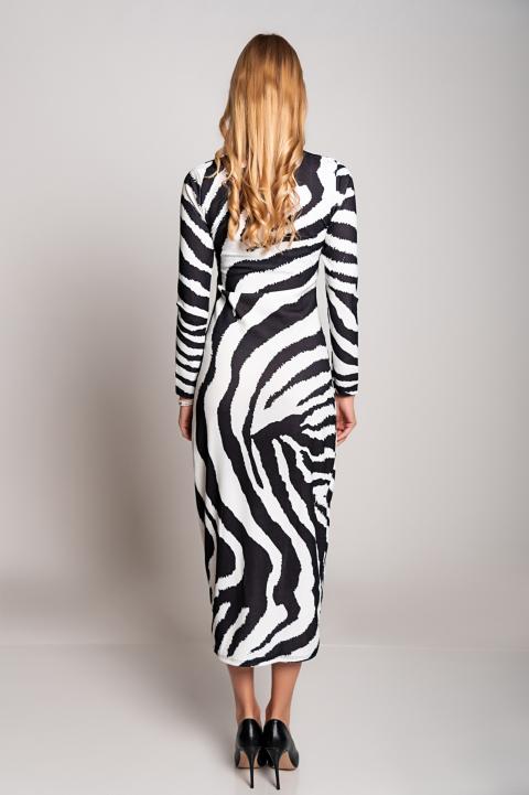 Elegatna maxi obleka s potiskom zebre Cadiza, črno-bela