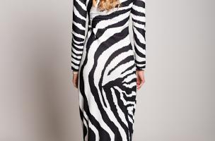 Elegatna maxi obleka s potiskom zebre Cadiza, črno-bela