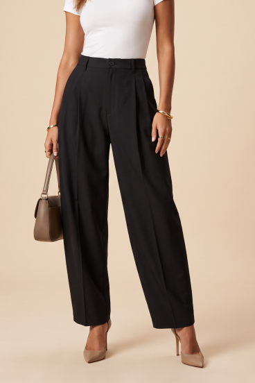 Elegantne sodčkaste hlače "Tailored Barrel", črne