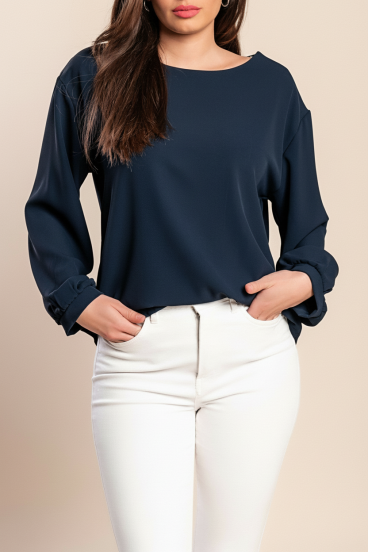 Bluza z okroglim ovratnikom, temno modra