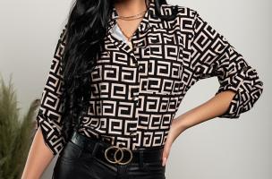 Elegantna bluza z geometrijskim potiskom Lavlenta, črno-bež