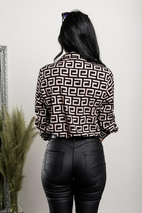 Elegantna bluza z geometrijskim potiskom Lavlenta, črno-bež