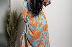 Elegantna maxi obleka s potiskom Montella, oranžna
