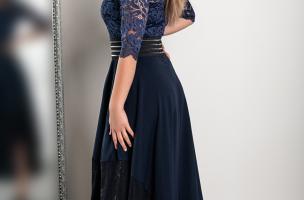 Elegantna obleka s čipko Bianca, temno modra