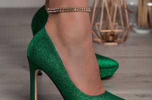 Čevlji z visoko peto z bleščicami, zeleni