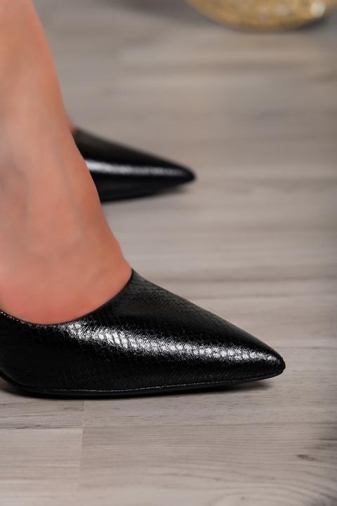 Čevlji  z visoko peto z vzorcem kačje kože, črni