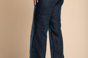 Elegantne lanene hlače, temno modre