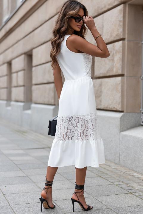 Elegantna maxi obleka z detajli iz čipke, bela