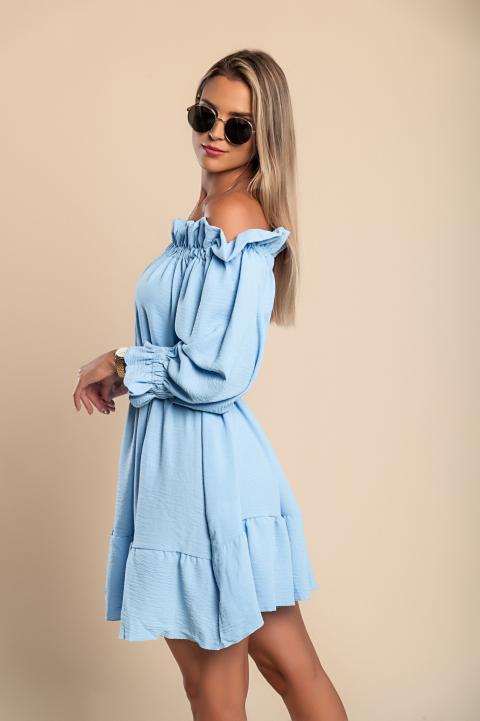 Elegantna mini obleka z volančki Savelonna, svetlo modra