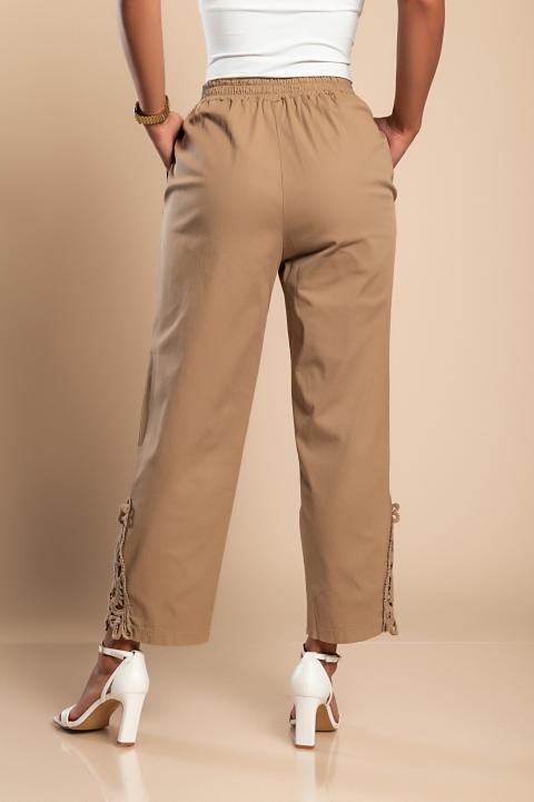 Elegantne bombažne hlače s čipko, kaki