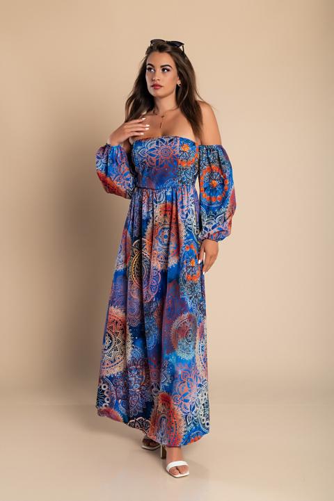 Elegantna maxi obleka s potiskom Montella, modra