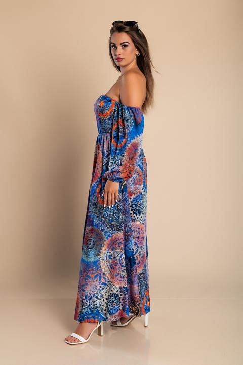 Elegantna maxi obleka s potiskom Montella, modra
