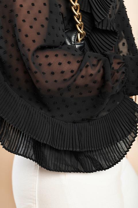 Elegantna bluza iz polprosojnega blaga z volančki Vendella, črna