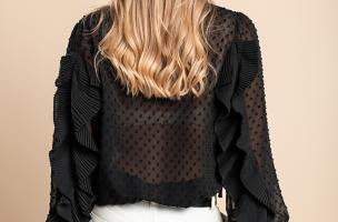 Elegantna bluza iz polprosojnega blaga z volančki Vendella, črna
