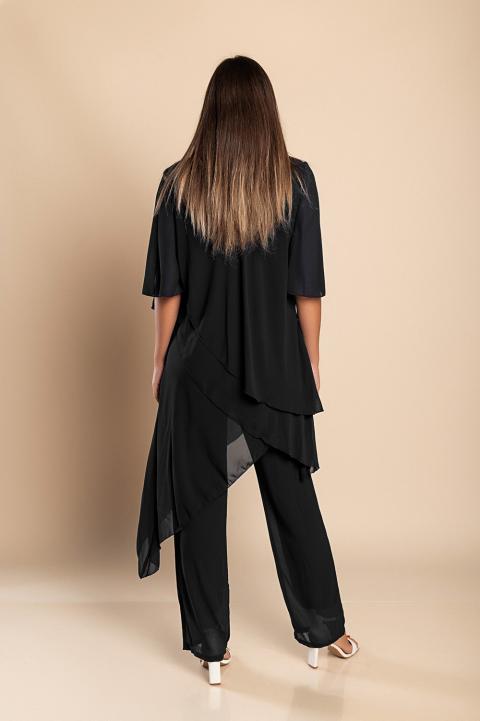 Komplet elegantne polprosojne tunike in dolgih hlač Claudette, črn